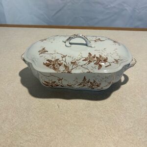 Antique Mellor Taylor &Co semi porcelain England Fern casserole lidded dish Rare